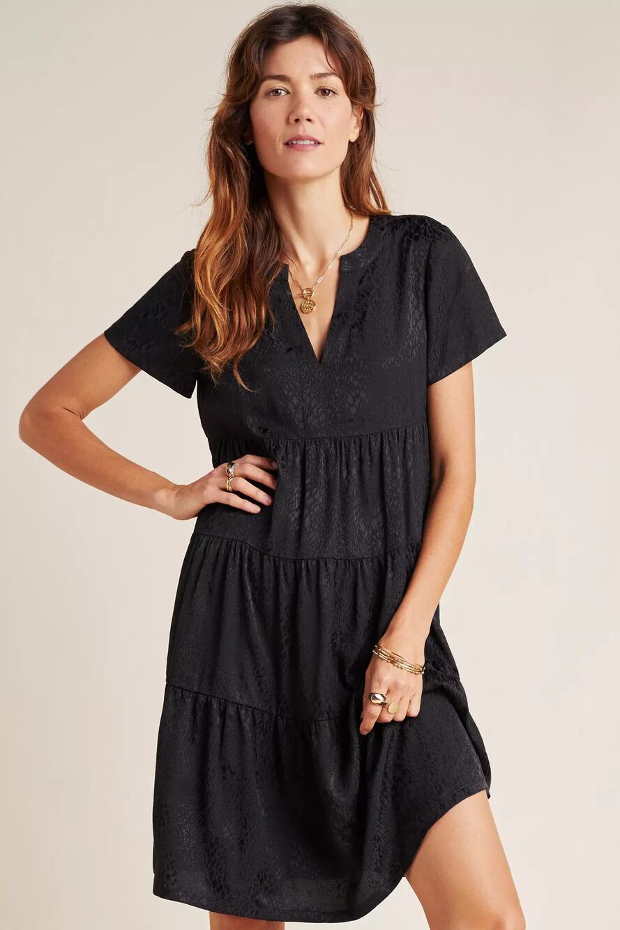 Maeve by Anthropologie Sacha Jacquard Tiered Tunic Mini Dress Black Size XS